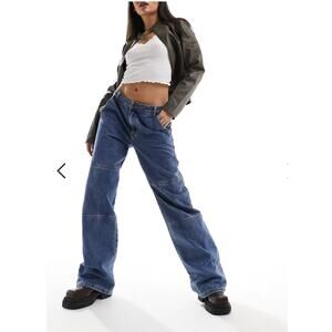 Lioness Wide Leg Seam Detail Medium Wash Blue Jeans Sz Small Australia 28x31